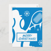 かわいいテニスのメリークリスマスのはがき雪だるま シーズンポストカード (正面/裏面)