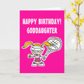 かわいいテニスの女の子とゴド娘の誕生日カード カード (黄色い花)