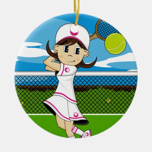 かわいいテニスの女の子のオーナメント セラミックオーナメント (正面)