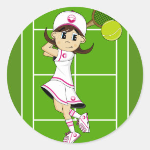 かわいいテニスの女の子のステッカー ラウンドシール