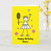 かわいいテニス少女の黄色の誕生日カード カード (黄色い花)