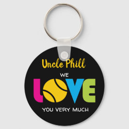 かわいいテニスLOVE -カスタム文字ラウンドキーチェーン キーホルダー