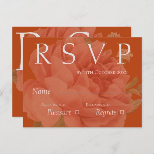 かわいいテラコッタホワイトフローラウェディングRSVP ポストカード (正面/裏面)