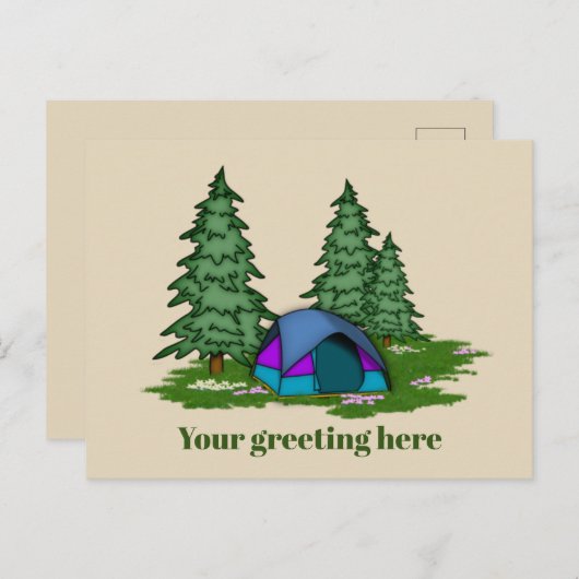 かわいいテントのキャンプに挨拶はがきを追加 案内ポストカード (正面/裏面)