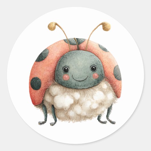 かわいいテントウムシのイラスト パステル水彩の虫 ラウンドシール (正面)
