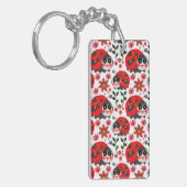 かわいいテントウムシの花柄シームレスパターン | 手描き キーホルダー (正面左)