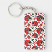 かわいいテントウムシの花柄シームレスパターン | 手描き キーホルダー (正面)