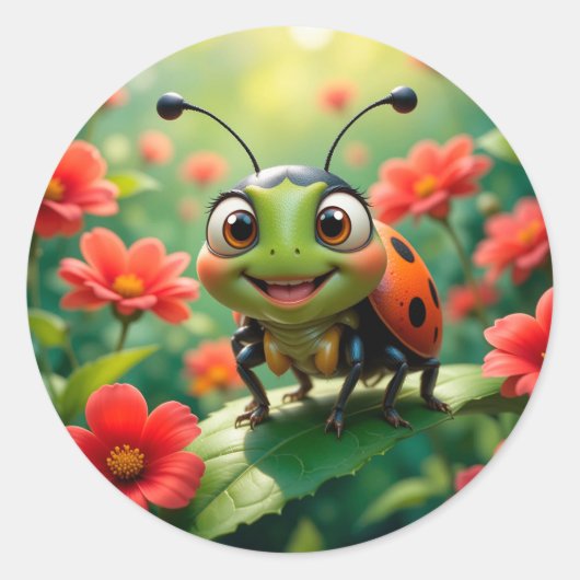 かわいいテントウムシの葉っぱ🐞🍃 ラウンドシール (正面)