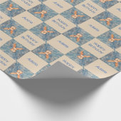 かわいいディアトナディアブルーハッピーバースデーキッズ ラッピングペーパー (角)