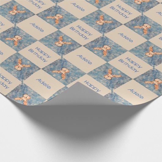 かわいいディアトナディアブルーハッピーバースデーキッズ ラッピングペーパー (角)