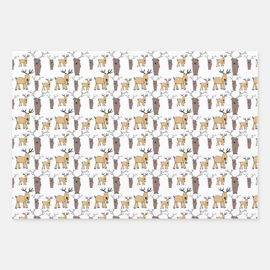 かわいいディアバックブルエルクハンドドローベビーギフト ラッピングペーパーシート (正面3)