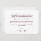 かわいいディアピンクハットスカーフウィンターワンダーランドベビー サンキューカード (裏面)