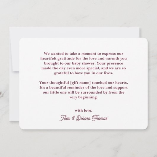 かわいいディアピンクハットスカーフウィンターワンダーランドベビー サンキューカード (裏面)