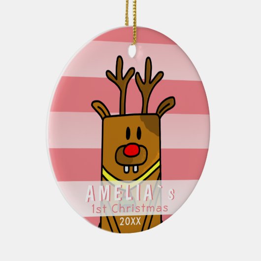 かわいいディアピンクベビーの初めてのクリスマス セラミックオーナメント (右)