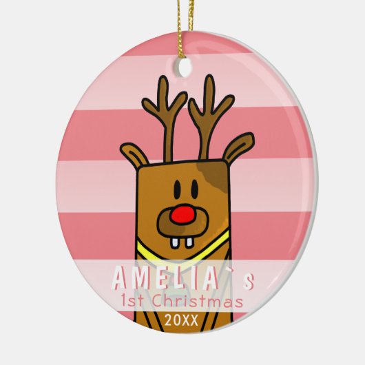 かわいいディアピンクベビーの初めてのクリスマス セラミックオーナメント (左)