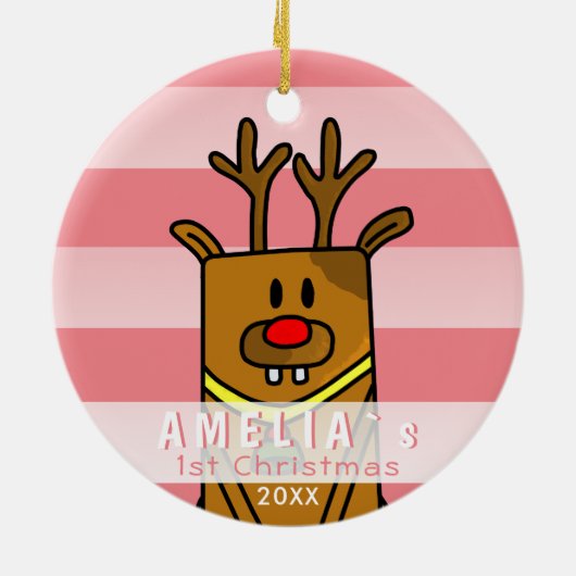 かわいいディアピンクベビーの初めてのクリスマス セラミックオーナメント (裏面)