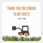 かわいいディガートラック子供の誕生日パーティーありがとう スクエアシール (正面)