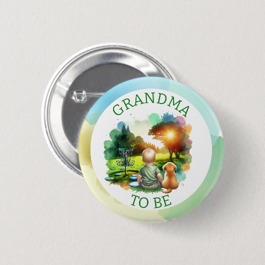 かわいいディスクゴルフ少年の赤ちゃんシャワー | おばあちゃん 缶バッジ (正面&裏面)