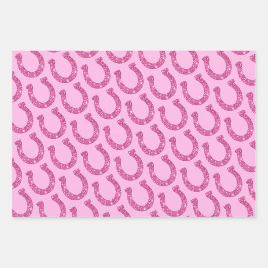 かわいいディスコカウガール 馬の蹄形 ピンク 青 ベージュ ラッピングペーパーシート (正面2)