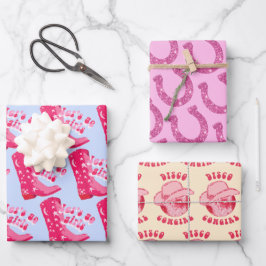 かわいいディスコカウガール 馬の蹄鉄 ピンク 青 ベージュ ラッピングペーパーシート
