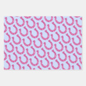 かわいいディスコカウガール 馬の蹄鉄 ピンク 青 ベージュ ラッピングペーパーシート (正面)