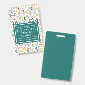 かわいいディノアルファベットエレメンタル先生名 バッジ (表裏)