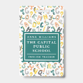 かわいいディノアルファベットエレメンタル先生名 バッジ