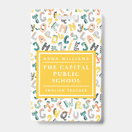 かわいいディノアルファベットエレメンタル先生名 バッジ