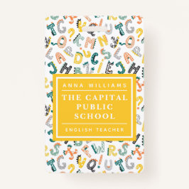 かわいいディノアルファベットエレメンタル先生名 バッジ