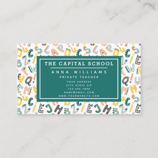 かわいいディノアルファベット – 先生 |家庭教師 名刺 (正面)