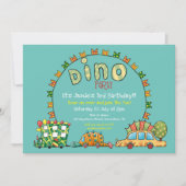 かわいいディノカーズ恐竜グリーンイエローボーイズ誕生日 招待状 (正面)