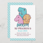 かわいいディノカートゥーンディオナーズ誕生日招待状 招待状 (正面/裏面)