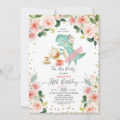 かわいいディノガールティーティーパーティー5th誕生日招待状 招待状 (正面)