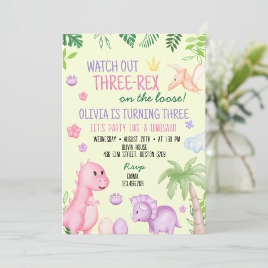 かわいいディノガールバースデーパーティー 招待状 (スタンド正面)