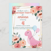 かわいいディノクラウンバルーンフローラバースデーパーティー 招待状 (正面/裏面)