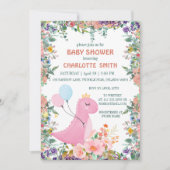 かわいいディノクラウンバルーンフローラベビーシャワー 招待状 (正面)