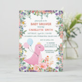 かわいいディノクラウンバルーンフローラベビーシャワー 招待状 (スタンド正面)