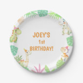 かわいいディノジャングルバースデーパーティー紙プレート ペーパープレート (正面)