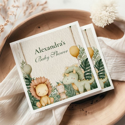 かわいいディノジャングルベビーシャワー スタンダードカクテルナプキン