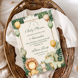 かわいいディノジャングルベビーシャワー 招待状