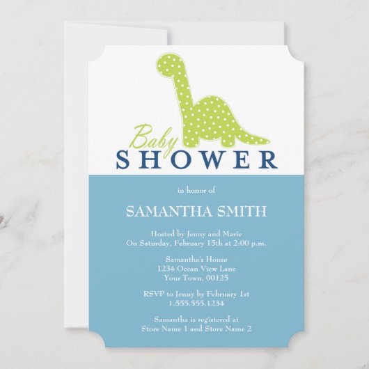 かわいいディノテーマのベビーシャワー 招待状 (正面)