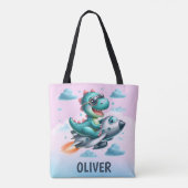 かわいいディノトレックスパイロット飛んでいるジェット機 トートバッグ (裏面)