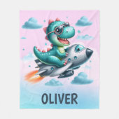 かわいいディノトレックスパイロット飛んでいるジェット機 フリースブランケット (正面)