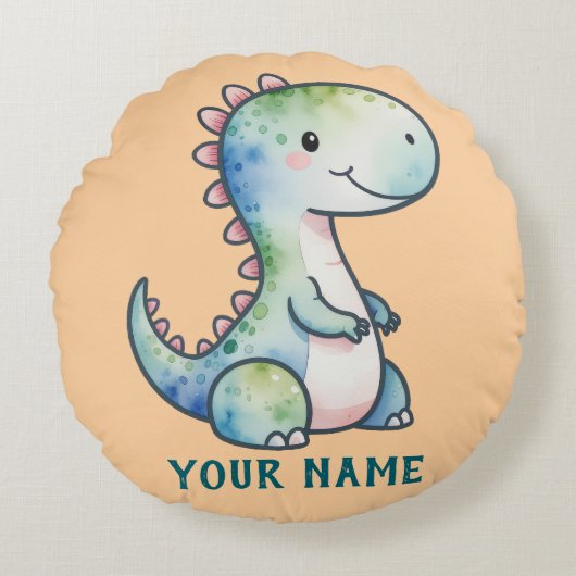 かわいいディノパーソナライズされた ラウンドクッション (正面)