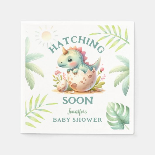 かわいいディノピンクの女の子の恐竜の赤ちゃんシャワー スタンダードカクテルナプキン (正面)