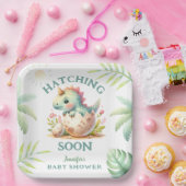 かわいいディノピンクの女の子の恐竜の赤ちゃんシャワー ペーパープレート (パーティー)