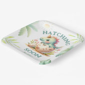 かわいいディノピンクの女の子の恐竜の赤ちゃんシャワー ペーパープレート (傾斜あり)