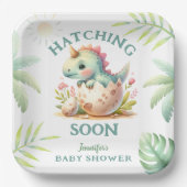 かわいいディノピンクの女の子の恐竜の赤ちゃんシャワー ペーパープレート (正面)