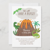 かわいいディノ火山ジャングル誕生日パーティーボーイズ 招待状 (正面)