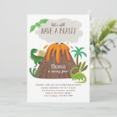 かわいいディノ火山ジャングル誕生日パーティーボーイズ 招待状 (スタンド正面)